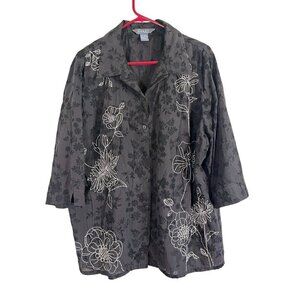 Koret Floral Top 1X Black Embroidery Neutral Burnout Retro Western Boho Classic